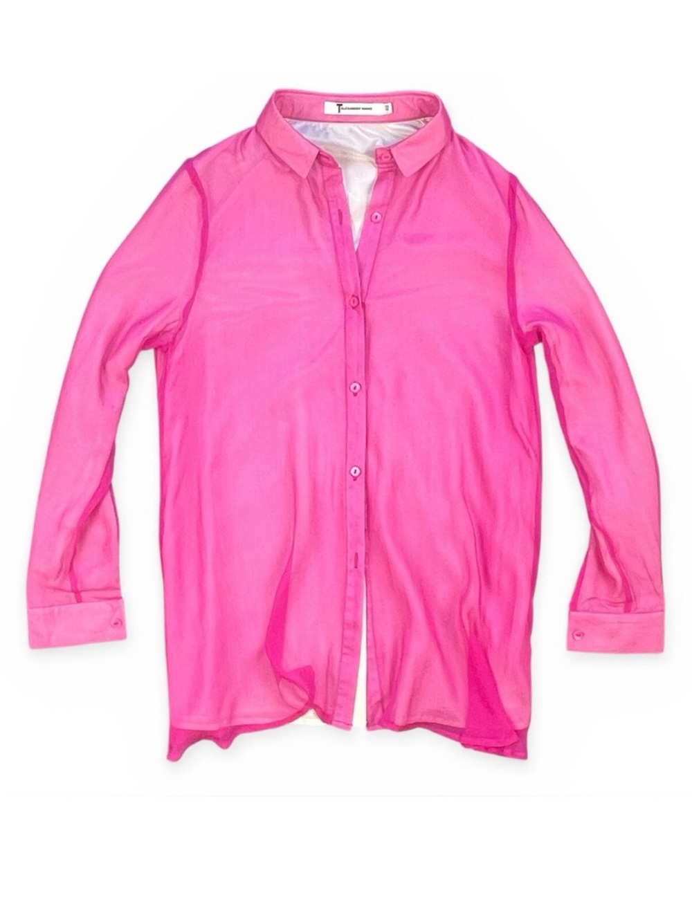 T by Alexander Wang Pink Sheer Layer Long Sleeve Button Up Collared Blouse small